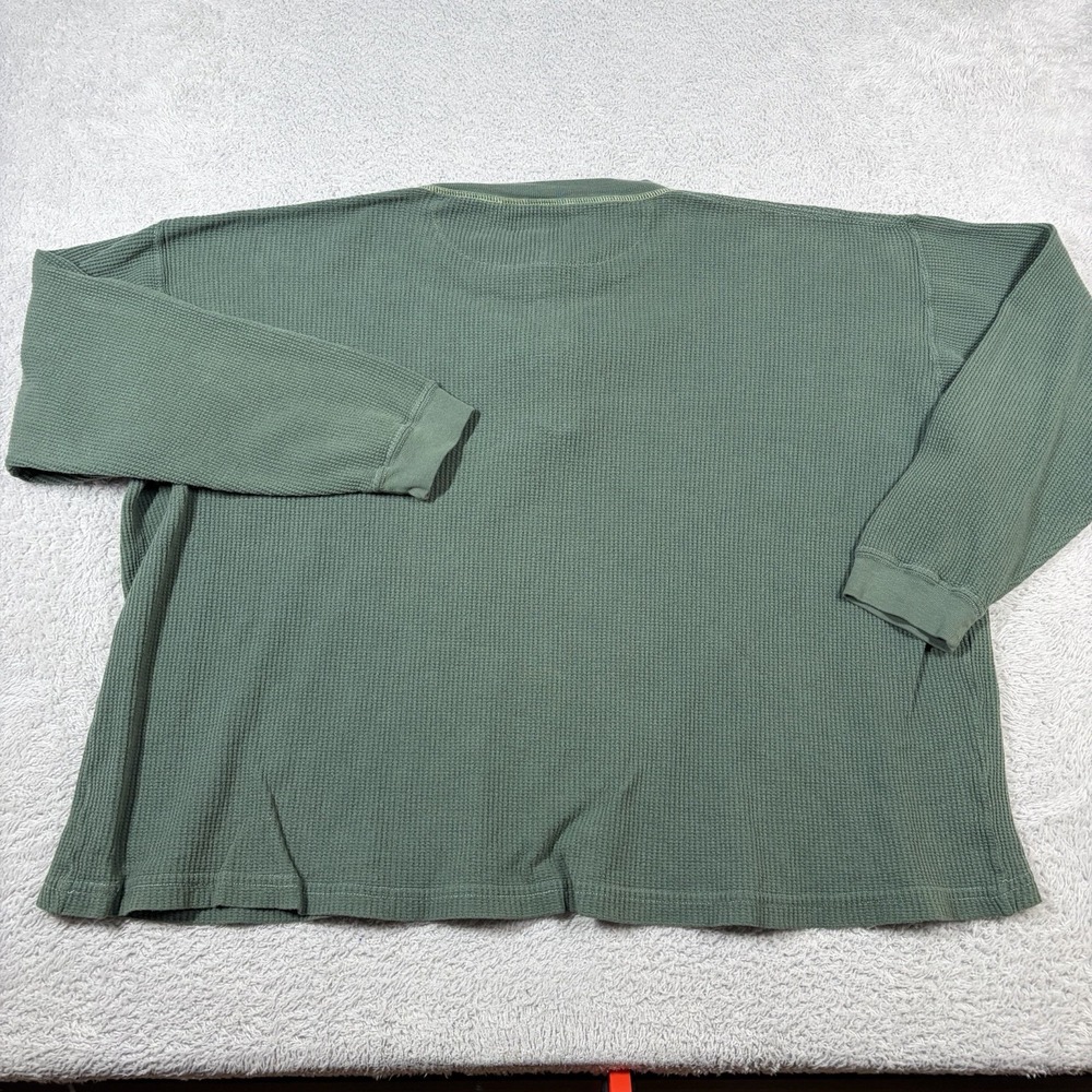 VINTAGE North Crest Henley Shirt Mens Large Green Waffle Knit Ribbed Boxy Fit - Picture 2 of 7